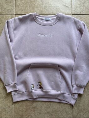 Peanuts Men's Light Lavender Crewneck Sweatshirt with Character Embroidery